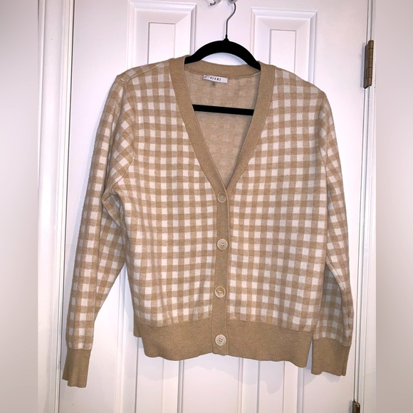 Sioni Sweaters - Sioni beige and white checkered cardigan/sweater button up Size XL V-neck